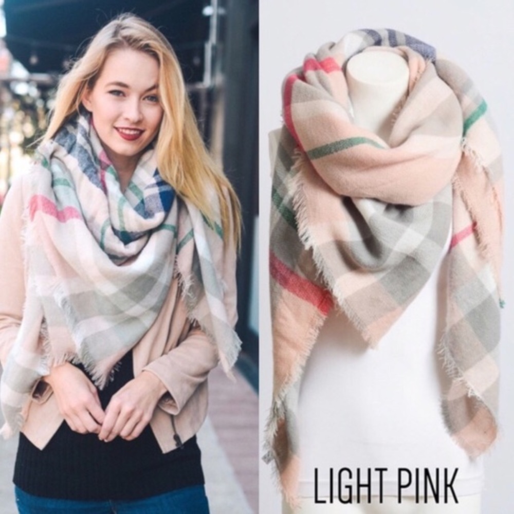 Light Pink Plaid Blanket Scarf
